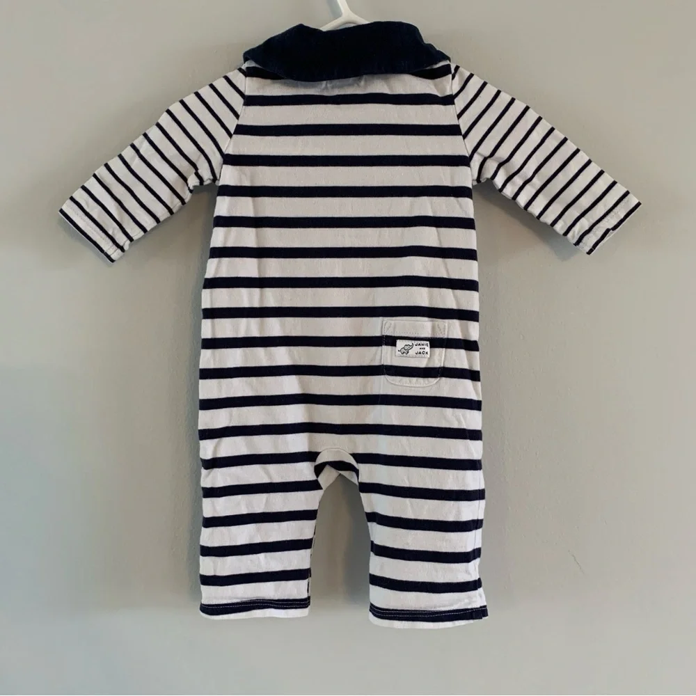 Nautical One Piece Outfit Baby Boy Janie Jack Size 0 3 Months Blue White Striped